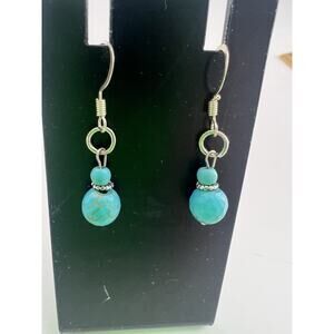 Handmade Earrings Dangle Turquoise Blue Gift Silver Hook Lightweight New